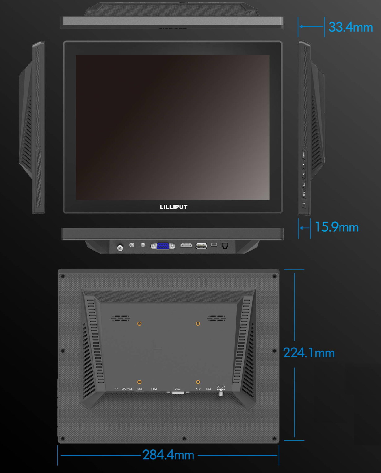 HYU-994 - Moniteur LED 10 pouces - 1024x600 - Haut-parleurs stéréo - 12ms 